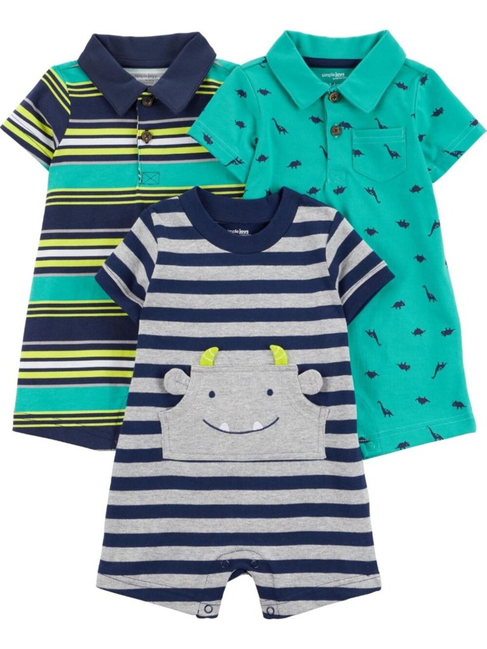 Adorable Baby Boys' 3-Pack Rompers | Soft Cotton, Cute Prints, Easy Snap Closure